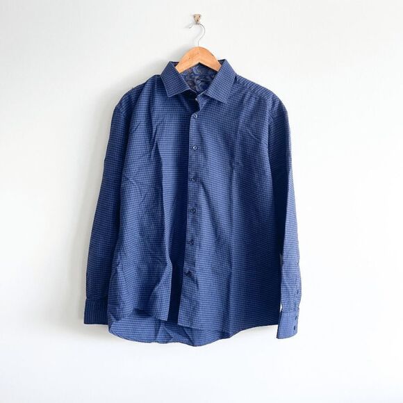 Bertigo Men's Collared Shirt Button Down Long Sleeve Textured Blue Large Medium - Picture 1 of 11